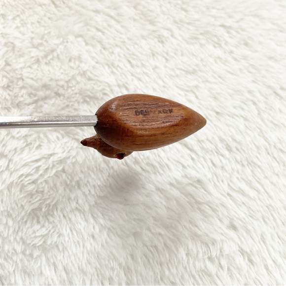 Vintage Danish Duck Cocktail Fork MCM Barware Wood Stainless Steel - Picture 3 of 8